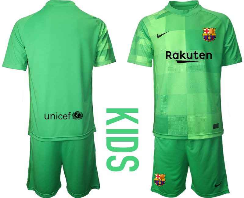Youth 2021-2022 Club Barcelona green goalkeeper blank Soccer Jersey